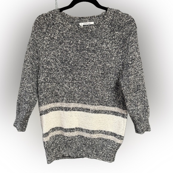 DEREK LAM 10 Crosby Grey White Striped Knit‎ Crew Neck Sweater, Size 0 XS - Picture 5 of 6